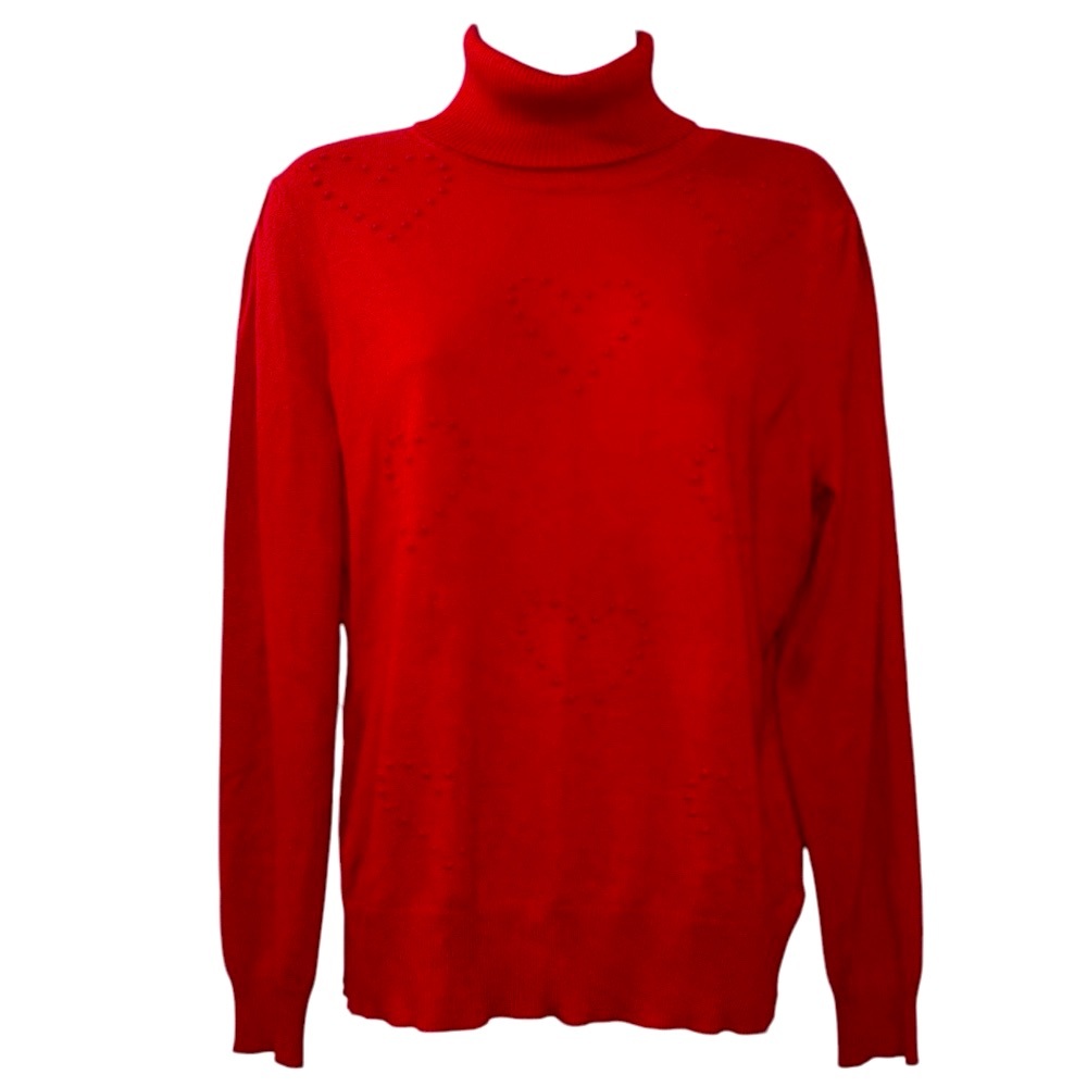 Love Scarlett Red Heart Turtle Neck Sweater with Heart Design Woman's M NWOT